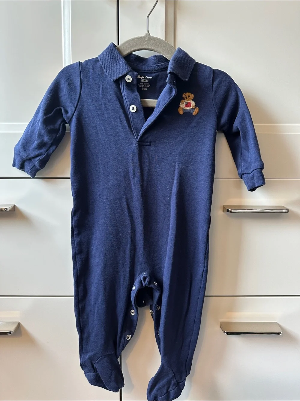 Ralph Lauren Navy Polo Bear Footed One-Piece